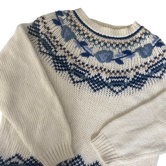 Vtg Huntington Ridge Hand‎ Knit Fair Isle Sweater M Pullover Nordic - Picture 2 of 9